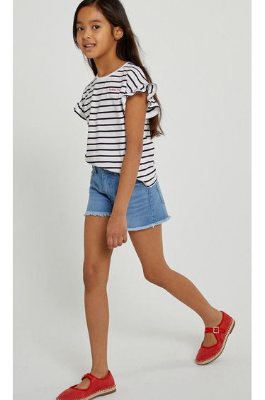 Pack of 3 T-Shirts in Cotton with Short Ruffled Sleeves