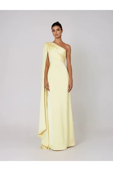 Xelvyn One Shoulder Draped Satin Maxi Dress In Yellow