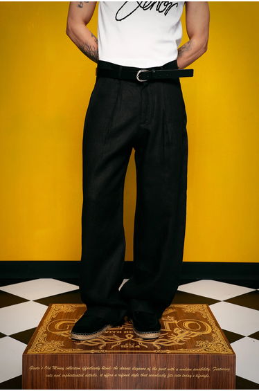 GIESTO Pleated Linen Straight Leg Pants