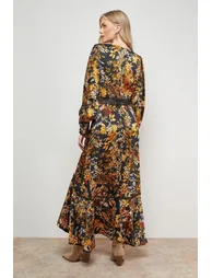Printed Lace Trim Detail High Low Hem Midi Dress - 3