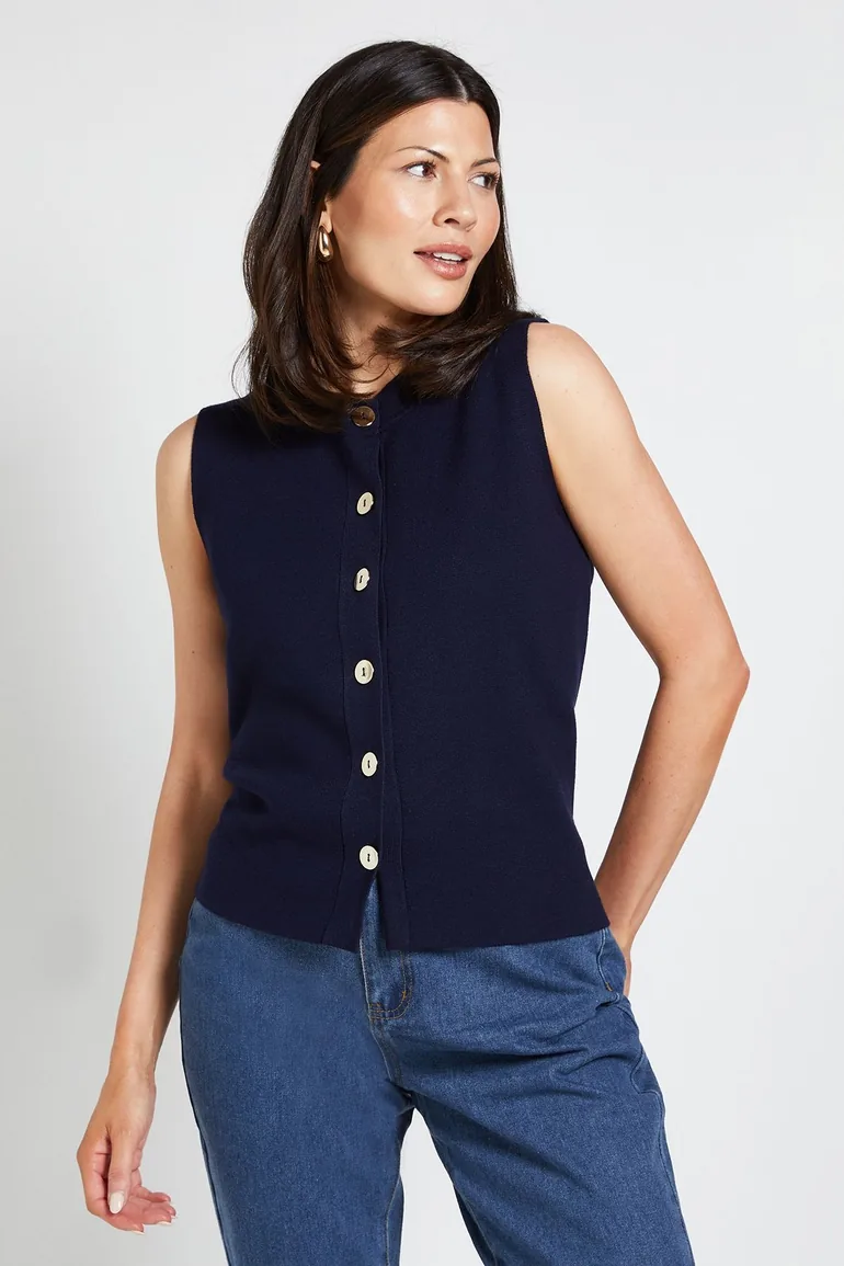 Button Detail Knitted Vest Top