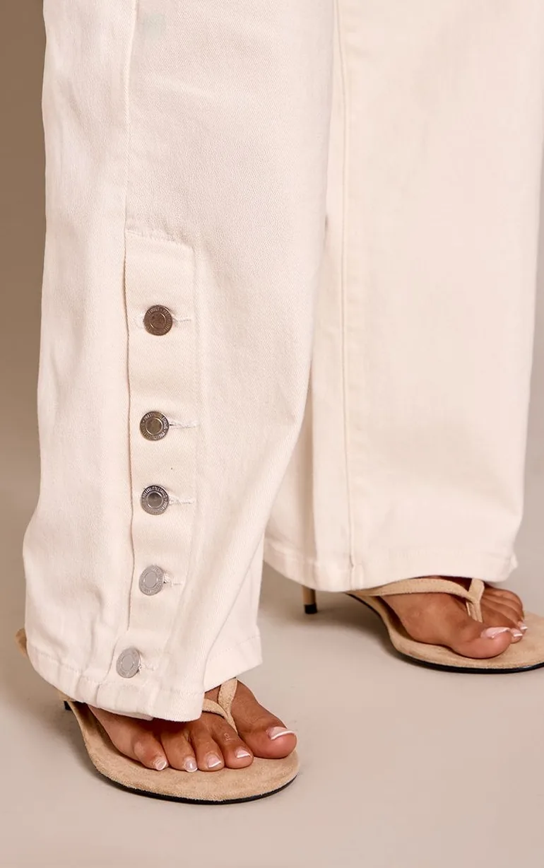 Petite Ecru Wide Leg Button Detail Denim Jeans - 3