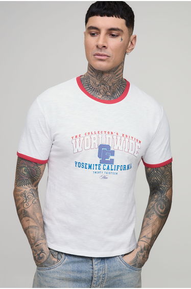 Tall Collector's Edtn Worldwide Ringer Shrunken Boxy T-shirt - white