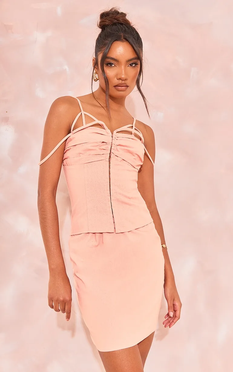 Tall Clay Linen Look Corset Mini Dress - 1