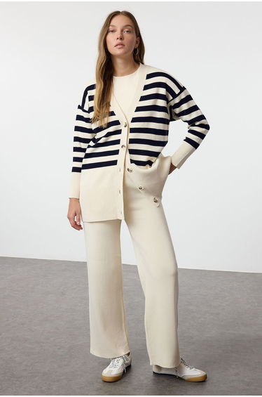 Stone Cardigan Trousers Knitwear Bottom-Top Set