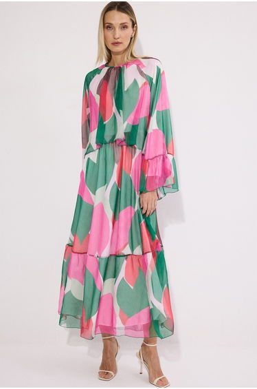 RUFFLED CHIFFON DRESS