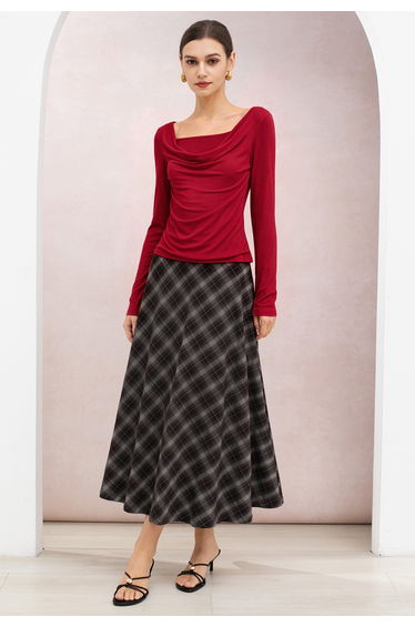 Draped Front Beaded Open-Back Top in Red for Candlelit Dinners & Gallery Dates