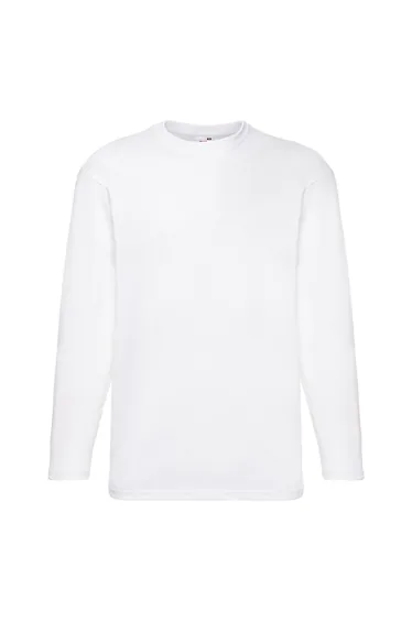Fruit Of The Loom Mens Valueweight Crew Neck Long Sleeve T-Shirt - White