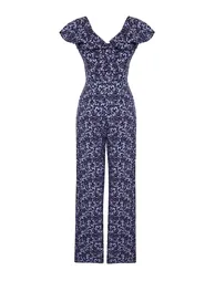 Purple Flounce Detailed Patterned Jumpsuit - 6