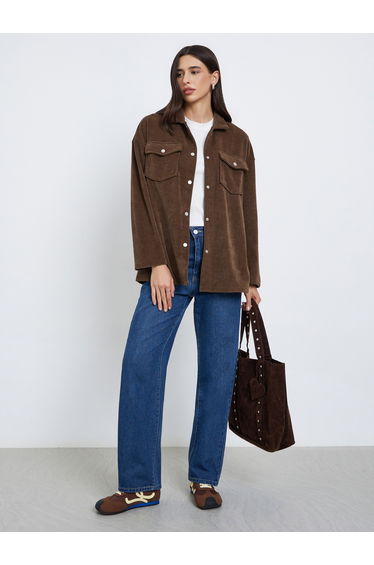 Brown Oversized Corduroy Shacket