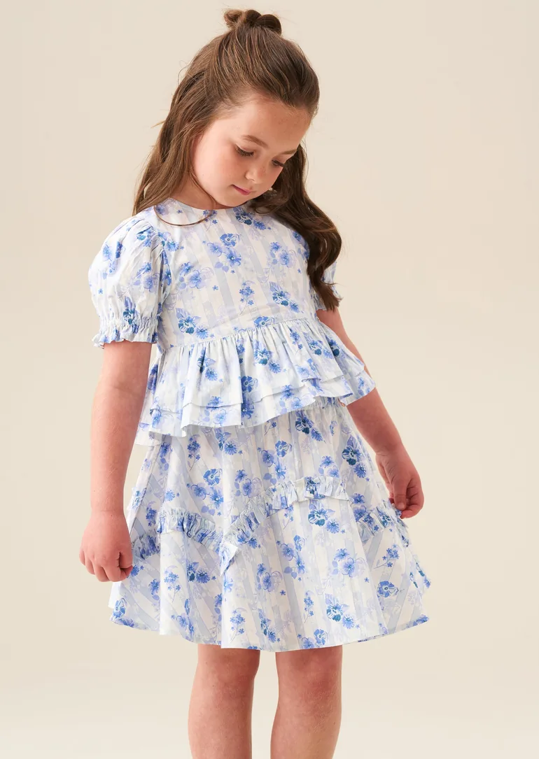 Pia Floral Tie Detail Peplum Top - Blue - 5