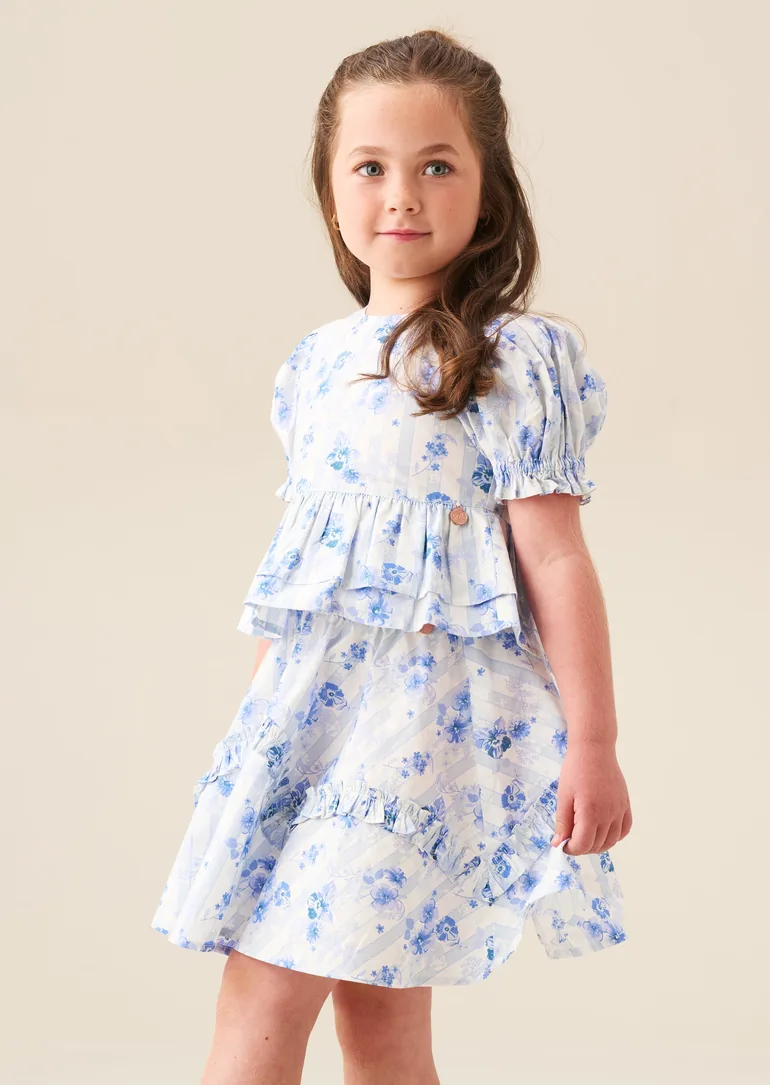 Pia Floral Tie Detail Peplum Top - Blue - 6