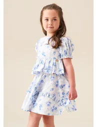 Pia Floral Tie Detail Peplum Top - Blue - 6