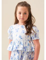 Pia Floral Tie Detail Peplum Top - Blue - 4