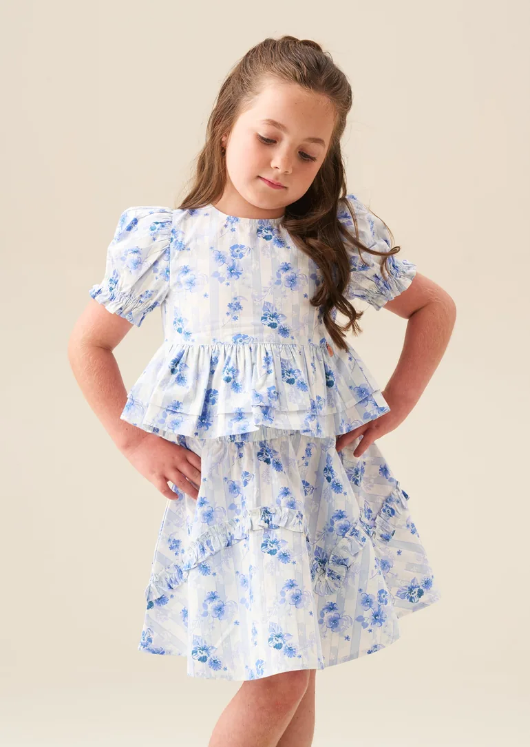 Pia Floral Tie Detail Peplum Top - Blue