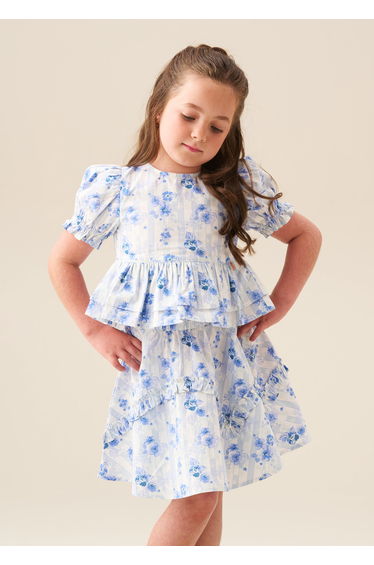 Pia Floral Tie Detail Peplum Top - Blue