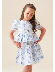 Pia Floral Tie Detail Peplum Top - Blue