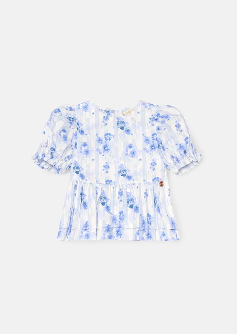 Pia Floral Tie Detail Peplum Top - Blue - 7