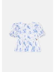 Pia Floral Tie Detail Peplum Top - Blue - 7