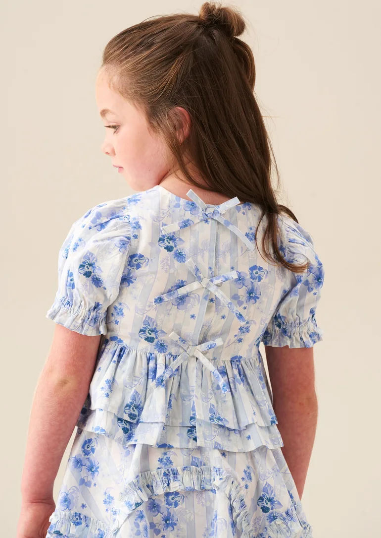 Pia Floral Tie Detail Peplum Top - Blue - 3