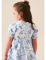 Pia Floral Tie Detail Peplum Top - Blue - 3
