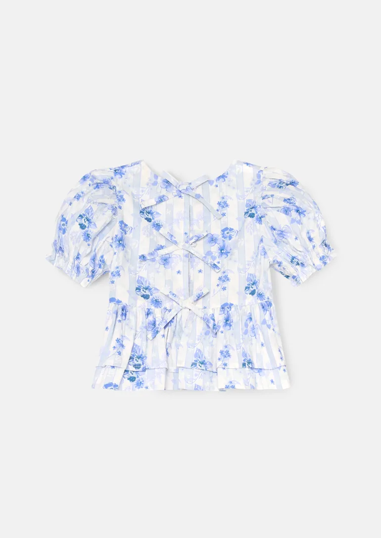 Pia Floral Tie Detail Peplum Top - Blue - 8