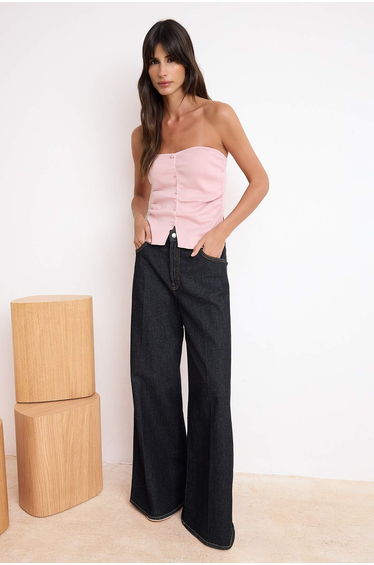 Pink Pearl Embroidered Strapless Bodycon/Fitted Knit Blouse