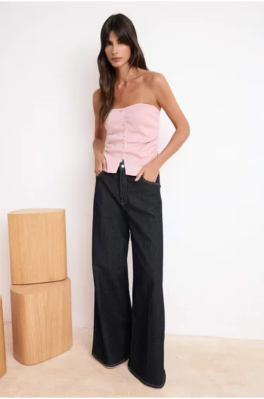 Pink Pearl Embroidered Strapless Bodycon/Fitted Knit Blouse