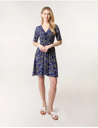 Shirred Waist Beaded V Neck Mini Dress - 3