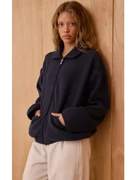 Navy Binding Zip Up Fleece - 1