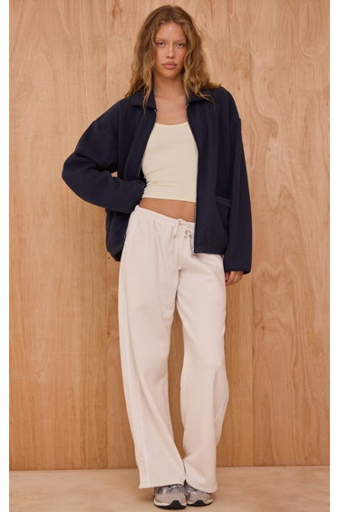 Navy Binding Zip Up Fleece