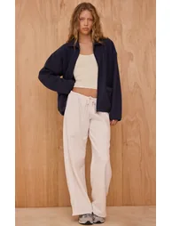 Navy Binding Zip Up Fleece