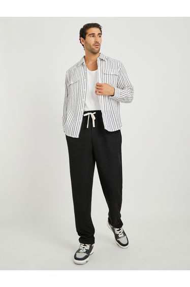 Yarn Dyed Striped Long Sleeve Relaxed Fit Shirt with Flap Pockets