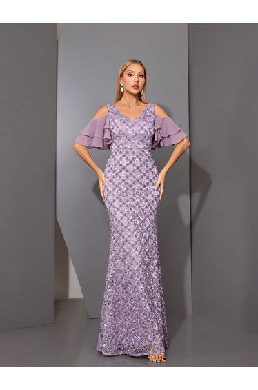 Leely Elegant V Neck Cold Shoulder Party Dress