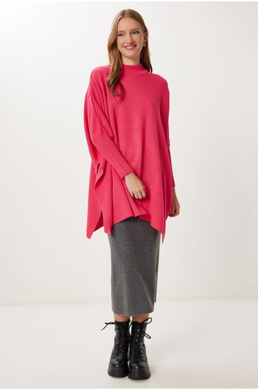 Women's Dark Pink Slits in the Side Oversized Poncho Sweater