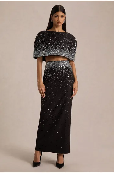 Fabiana | Black Hand-Embellished Maxi Skirt