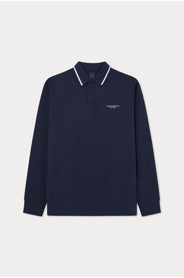 Hackett Sport Tipped Long Sleeve Polo Shirt Navy