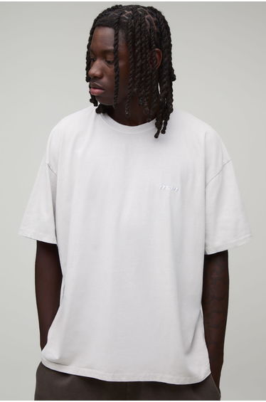 Oversized Man Sport Embroidered Washed T-Shirt - light grey
