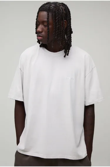 Oversized Man Sport Embroidered Washed T-Shirt - light grey