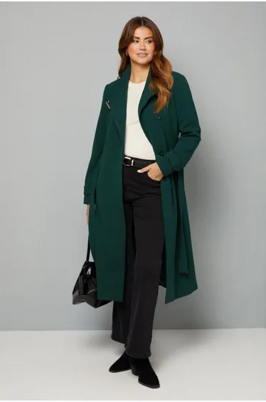 Double Crepe Wrap Belted Coat