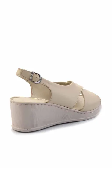Beige Genuine Leather Women's Wedge Heel Shoes