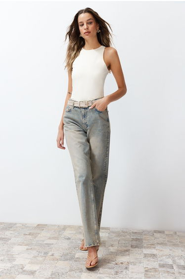 Stone Aged/Faded Effect Cotton Halter Neck Fitted Stretch Knit Undershirt