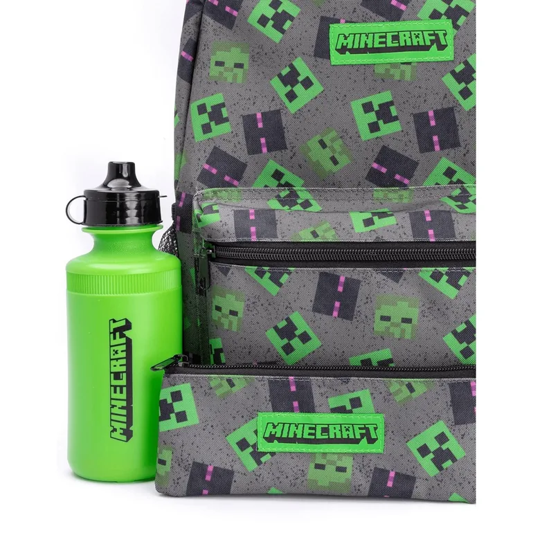 Minecraft Lunch Bag And Backpack Set (Pack of 4) - Grey/Green/Black - 1