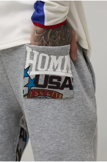 بنطلون رياضة بوهو مان رمادي بوت كت - للمقاسات الطويلة