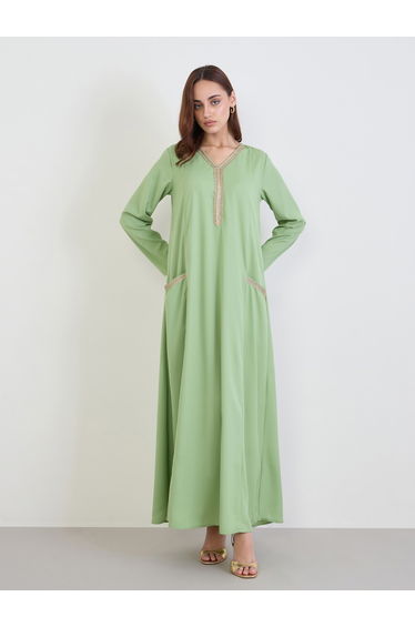 Women Green A-Line Jalabiya with Pockets