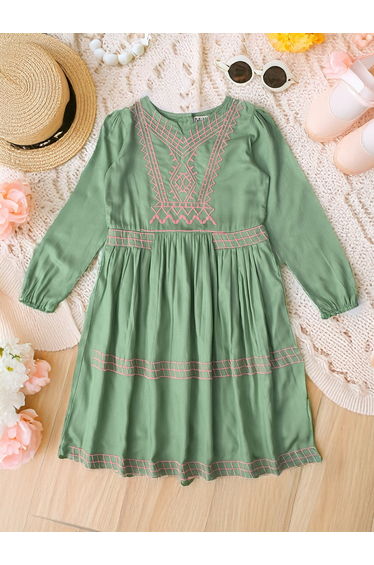Embroidered Notch Neck Knee-Length Dress