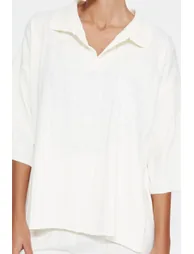 Ecru Basic Corded Knitwear Top and Bottom Set - 3