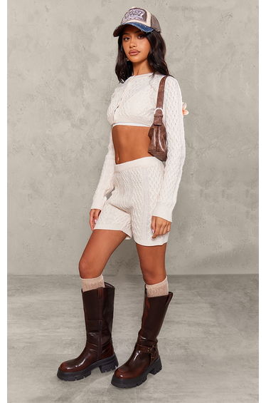 Petite Cream Cable Knit Shorts