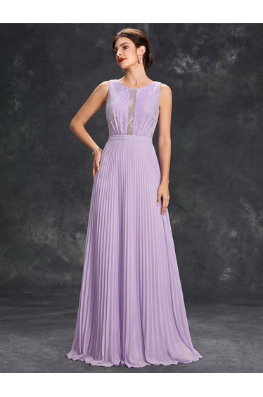 Leely Lavender Lace & Pleated Chiffon A-Line Bridesmaid Dress