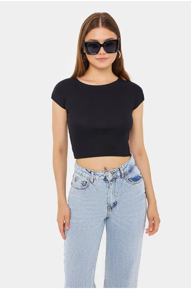 Basic Round Neck Short Sleeve Cropped Top